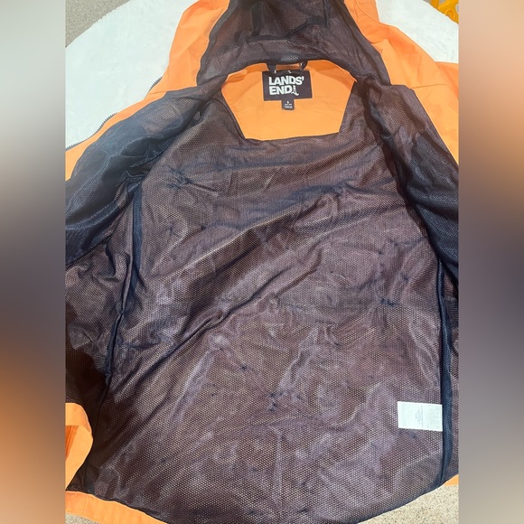 Lands' End Men’s Waterproof Hooded Rain Jacket Shell - Orange - Small - Picture 6 of 13